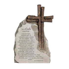 ShineOnAngel Lord's Prayer stone with bronze cross for tabletop display.