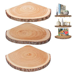 ShineZoom corner floating shelves in wood with natural edge for stylish storage