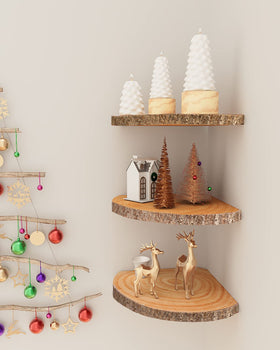 ShineZoom living room decor with three tier corner shelves