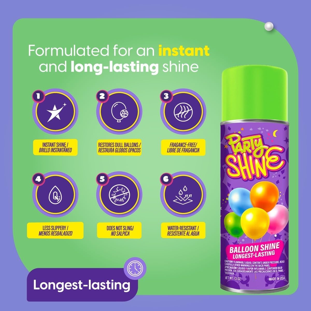 Shiny Fiesta balloon shine provides waterproof gloss on latex balloons