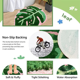 Sisher Leaf Rug Monstera bath mat placed by tub for cozy bathroom moments.