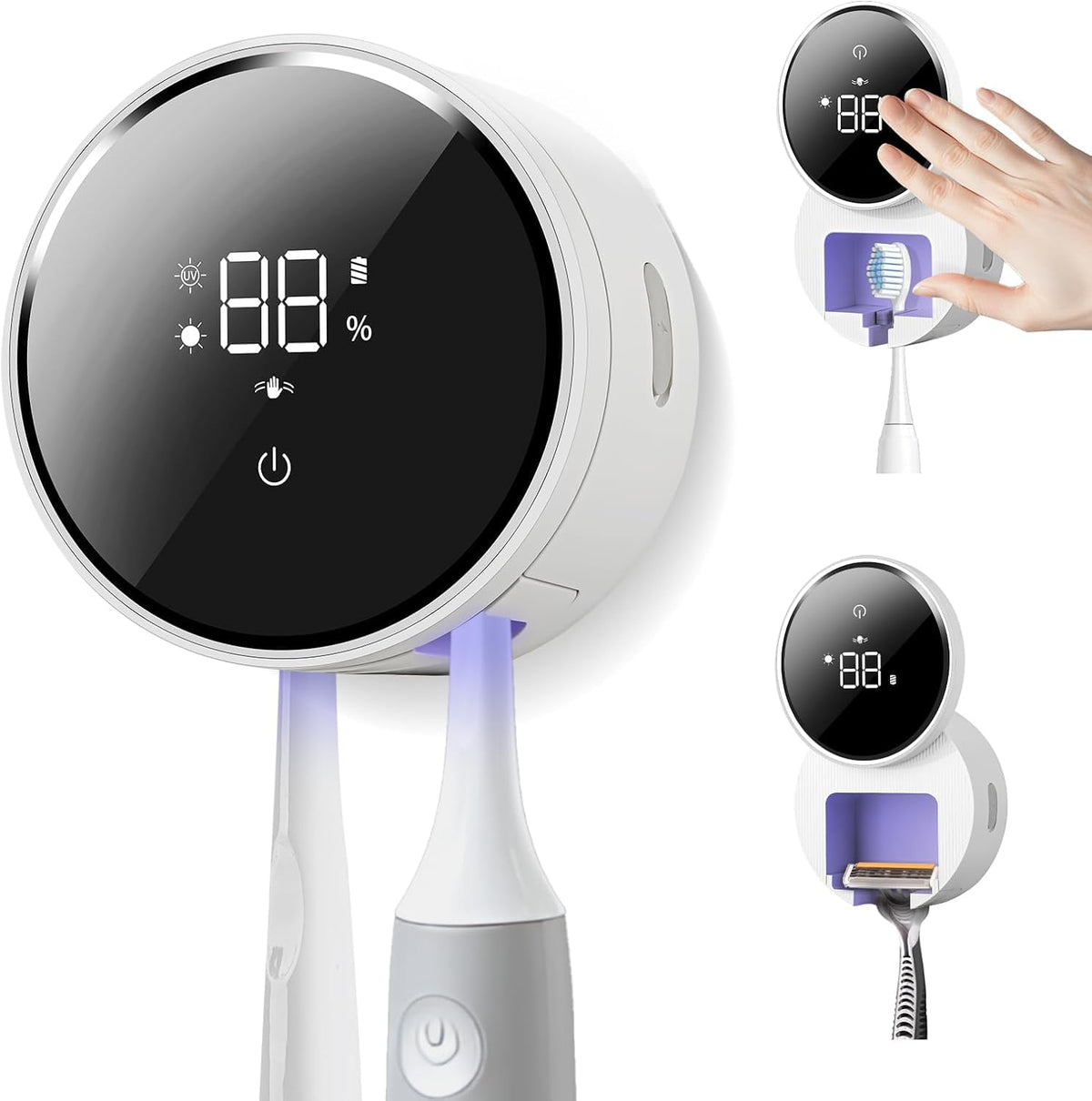 Shker upgraded toothbrush holder with LED screen shows wall-mount status and battery level