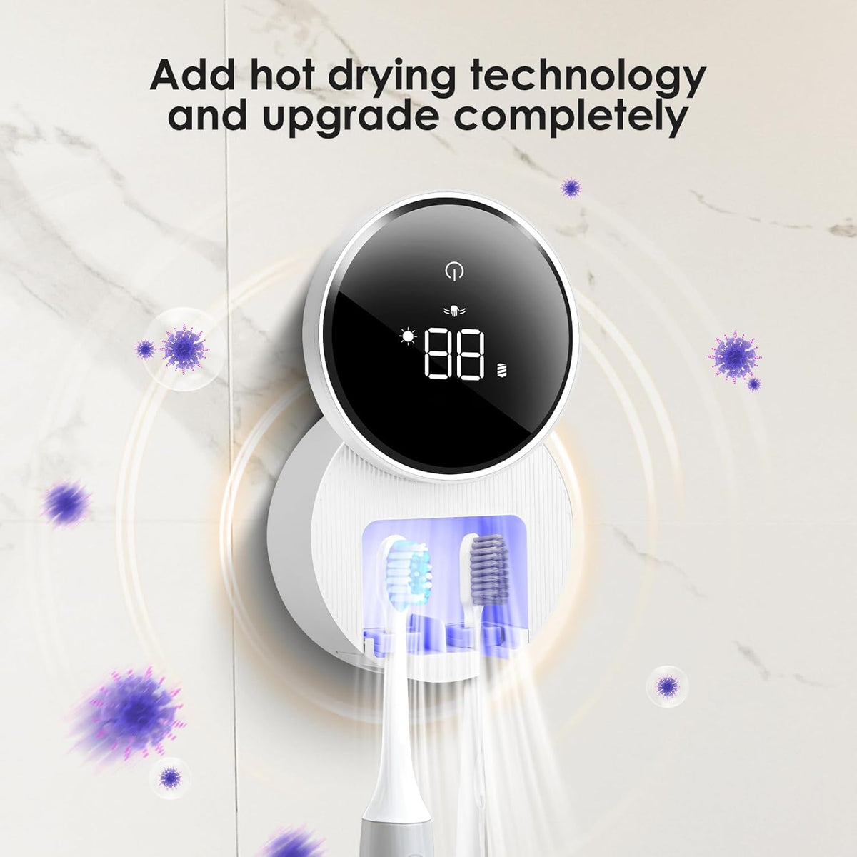 Shker wall-mounted toothbrush cleaner with auto-inductive lid for touch-free operation
