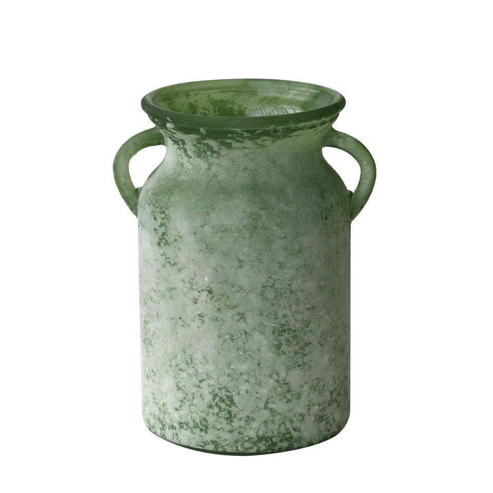 SHMILMH glass vase with handles, front view, ideal as a stylish centerpiece for dining tables.