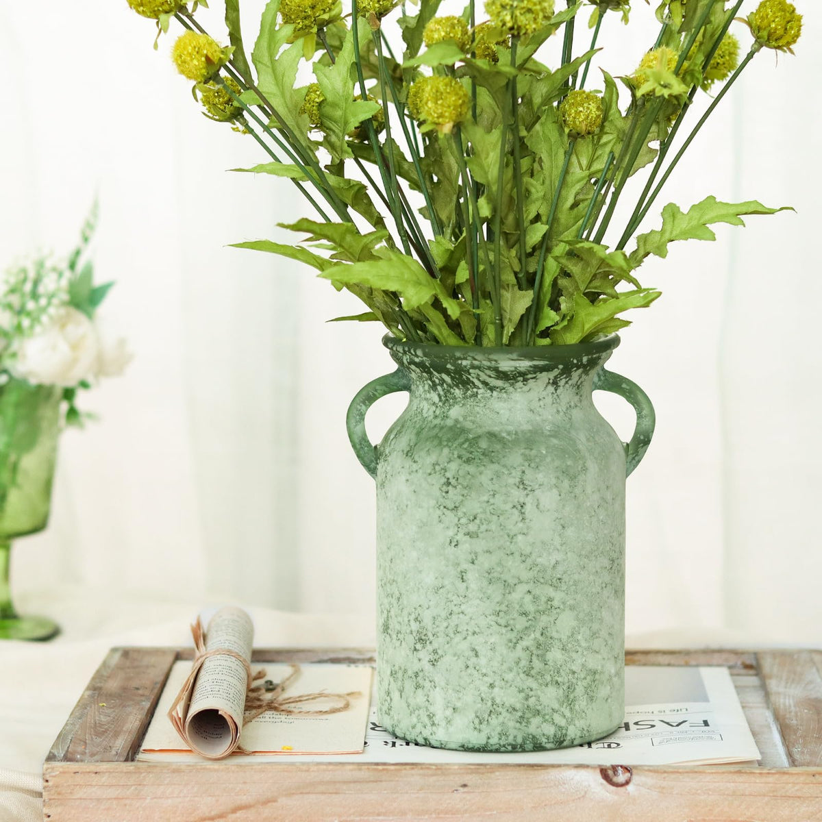 SHMILMH glass vase with handles, holiday tablescape companion.