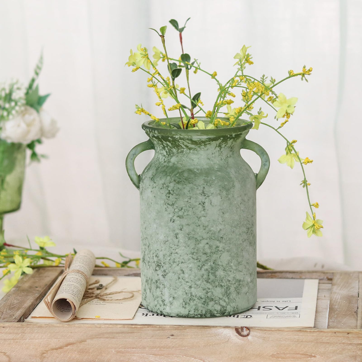 SHMILMH glass vase centerpiece on table, 8 inches, versatile for events.