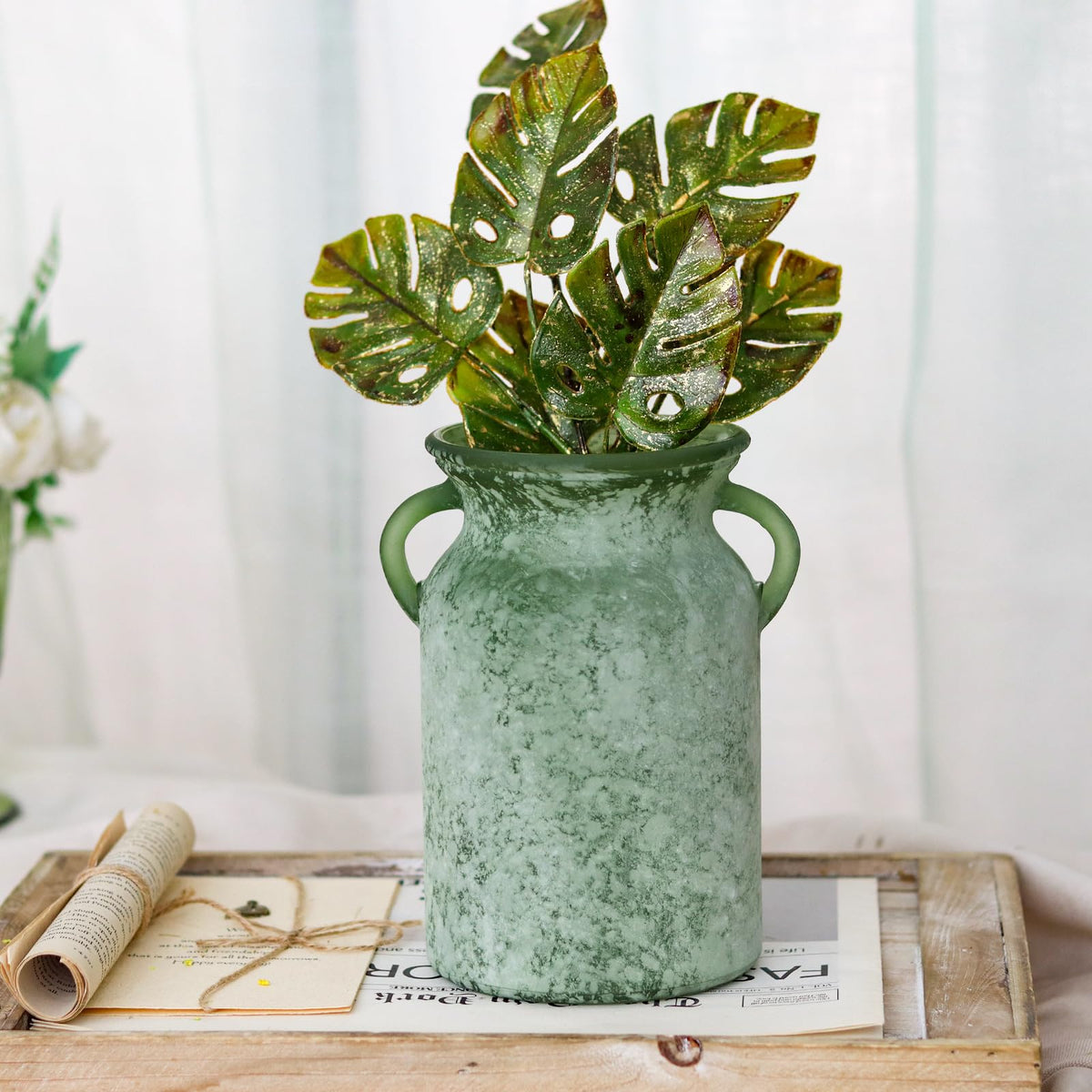 SHMILMH vase empty tabletop display, rustic charm on shelves.
