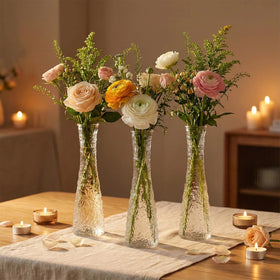 SHOHAYTO ribbed-texture glass bud vase adds modern flair.