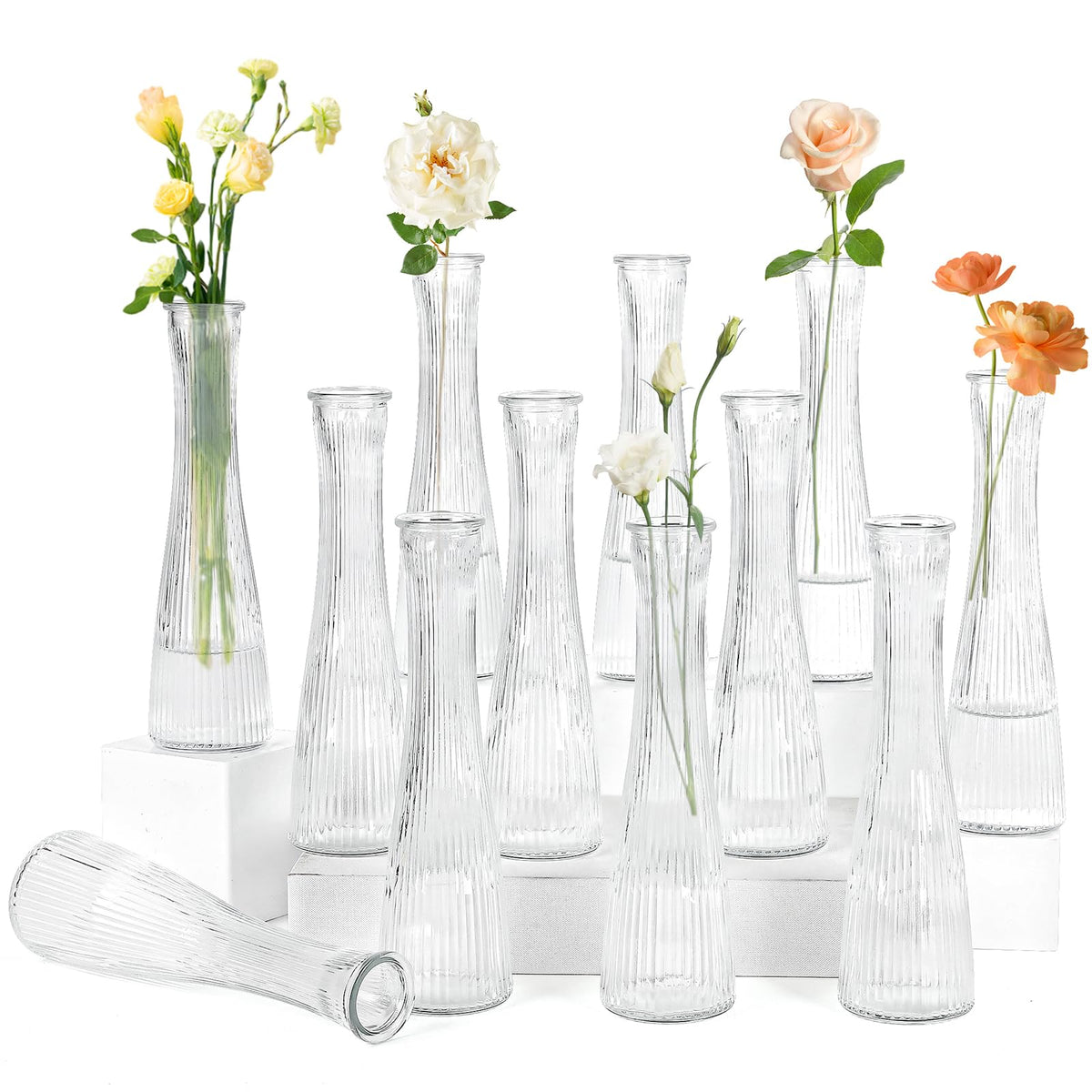 SHOHAYTO Glass Bud Vases with water ripple texture for wedding centerpieces