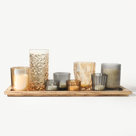 SHOHAYTO rustic tray with eight brown votive holders for warm ambient lighting
