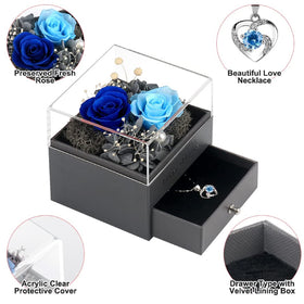 SHOKUTO necklace with cubic zirconia pendant complements the rose gift.