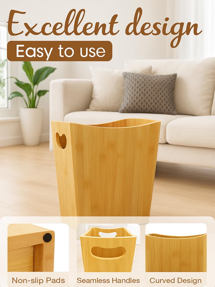 Sholramo bamboo wastebasket for bathroom, waterproof and easy to clean.