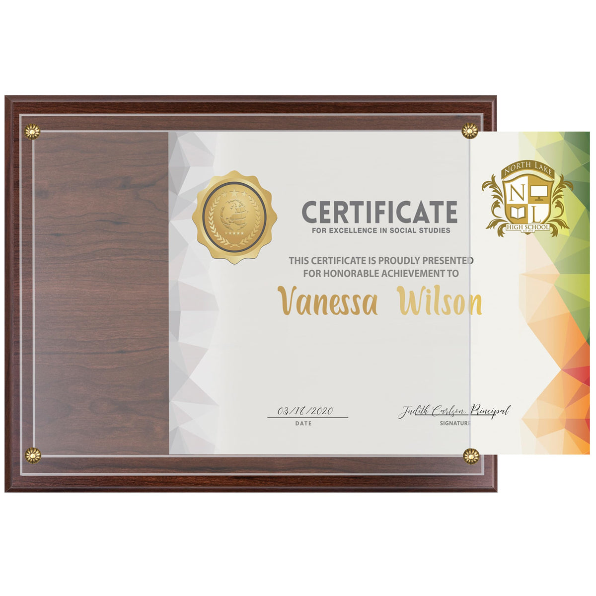 Shop Awards and Gifts walnut certificate frame holds 8.5 x 11 certificates with elegant display.