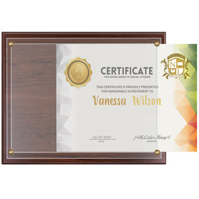 Shop Awards and Gifts walnut certificate frame holds 8.5 x 11 certificates with elegant display.