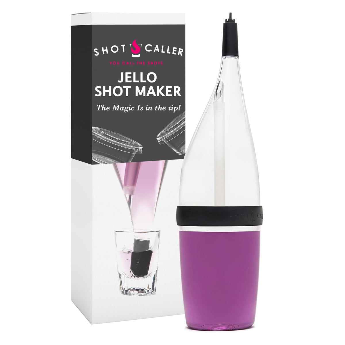 Shot Caller Jellinator cap assembly with secure spring-tip design for spill-free shots.