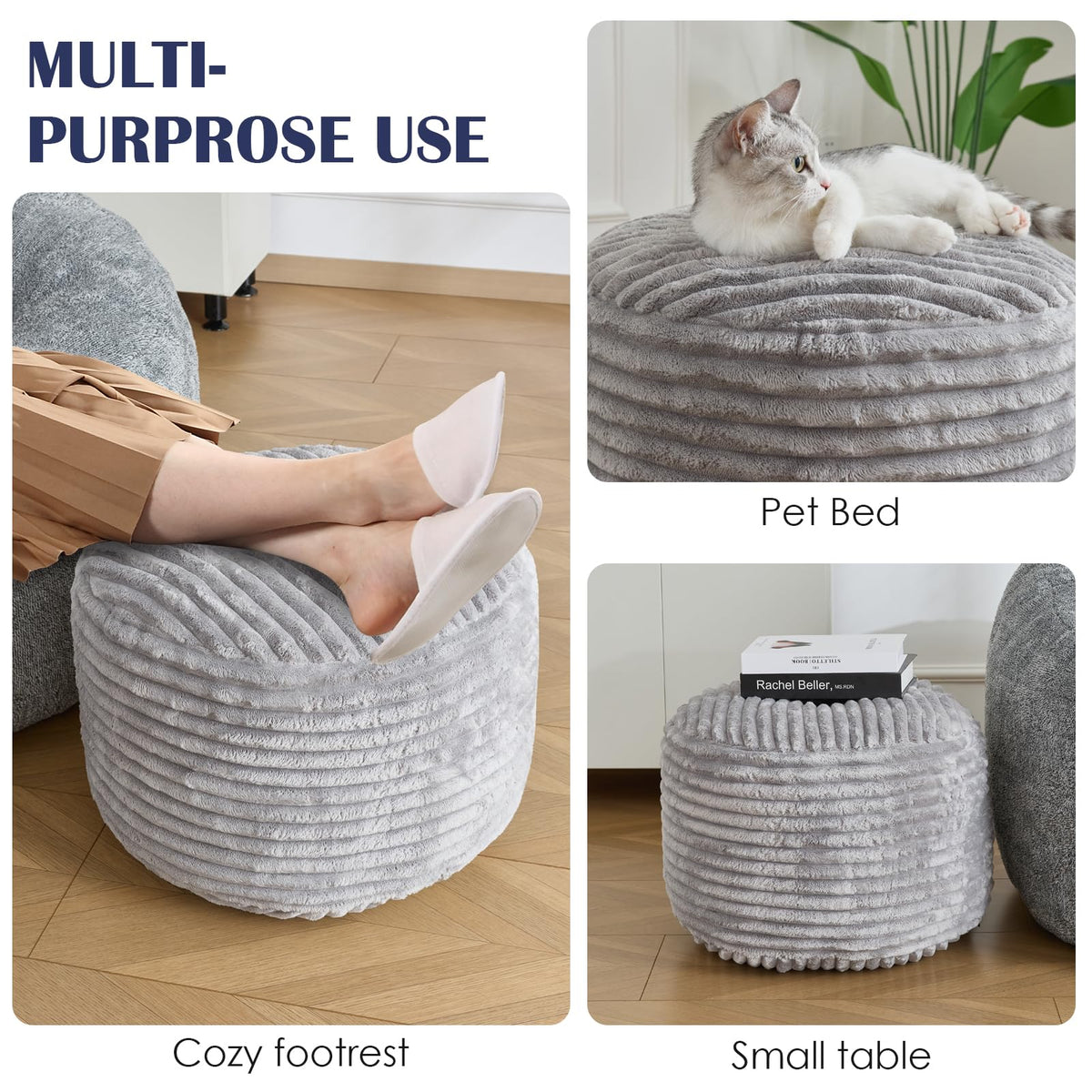 SHOUREN storage ottoman footstool keeps small items neatly tucked away.