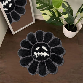 Shovagy Trippy Happy Face Rug 2ft Black shows bold design with plush softness for bathrooms.