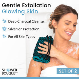 Shower Bouquet silver-ion exfoliating washcloth in green enhances hygiene