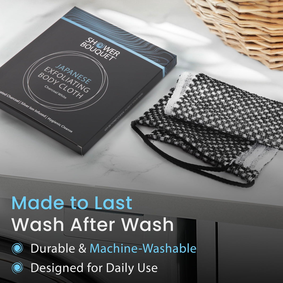 Shower Bouquet deep cleanse charcoal exfoliating cloth improves overall skin feel.