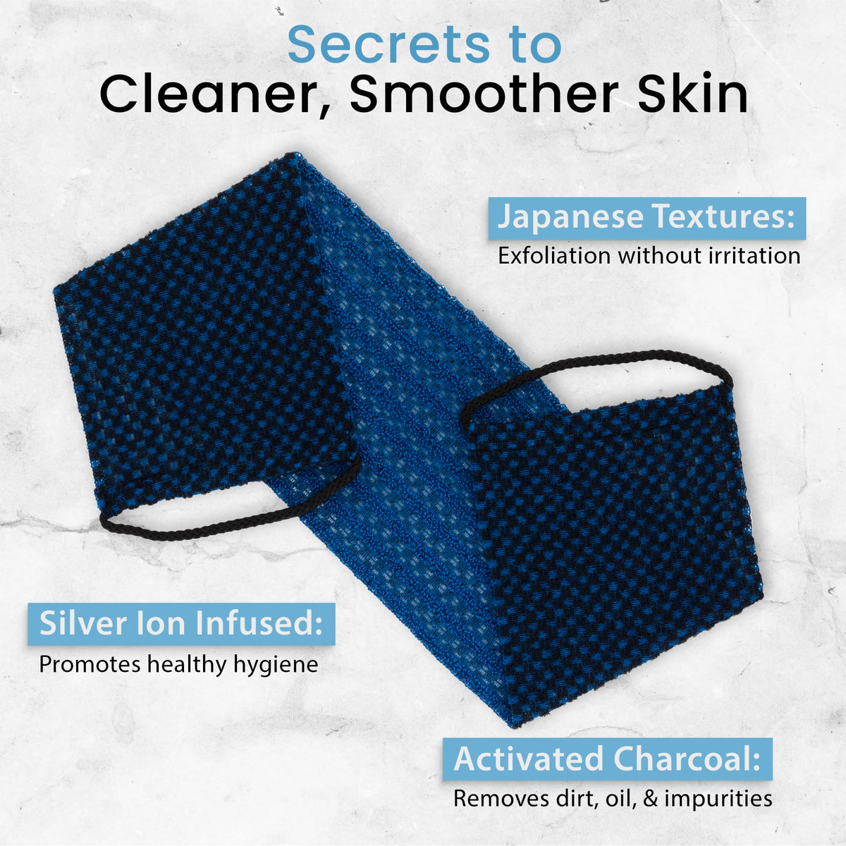 Shower Bouquet two-sided exfoliation washcloth blue for gentle and thorough scrubbing