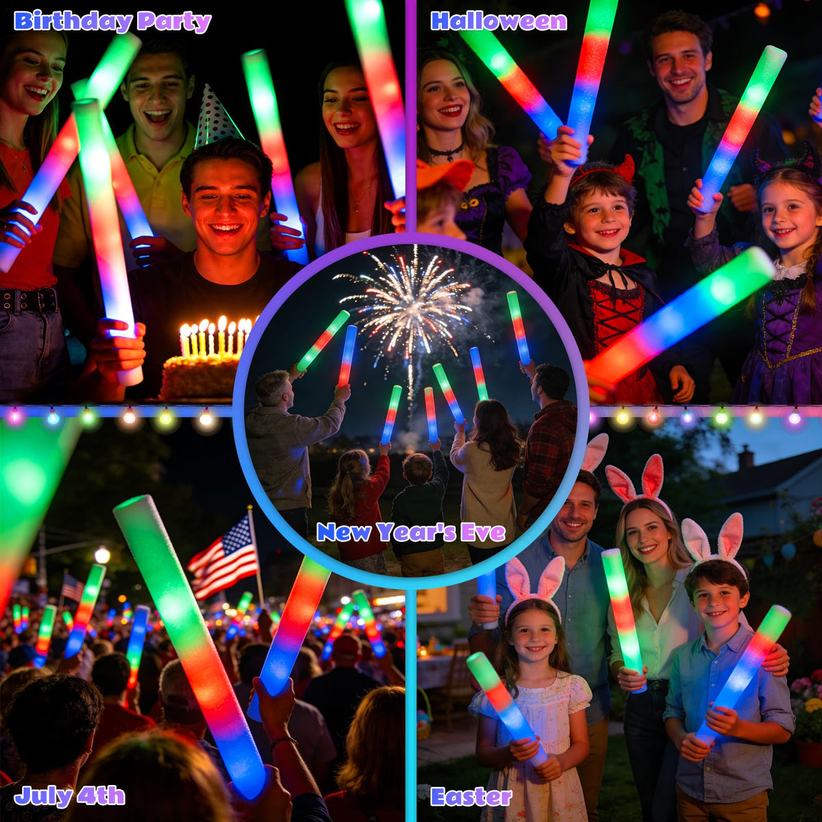 SHQDD foam glow stick alternating flash mode delivers dynamic color shifts.
