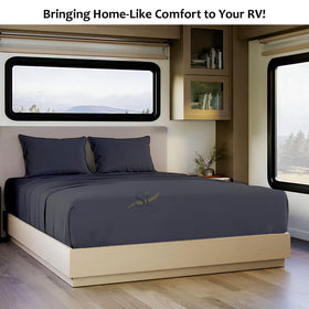 Shreem Linen bunk sheet set fits up to 8-inch mattresses, simplifying RV bed upgrades.