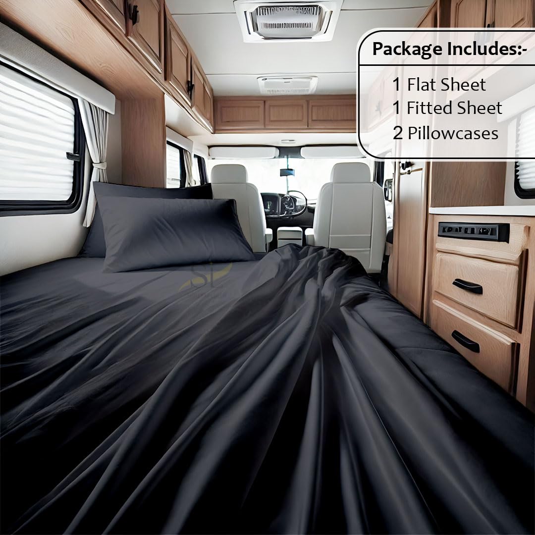 Shreem Linen flat sheet 81x96 drapes over bed, ample length for RV bunks.