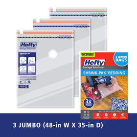 Shrink-Pak airtight seal closure shows quick vacuum-free air removal for belongings.