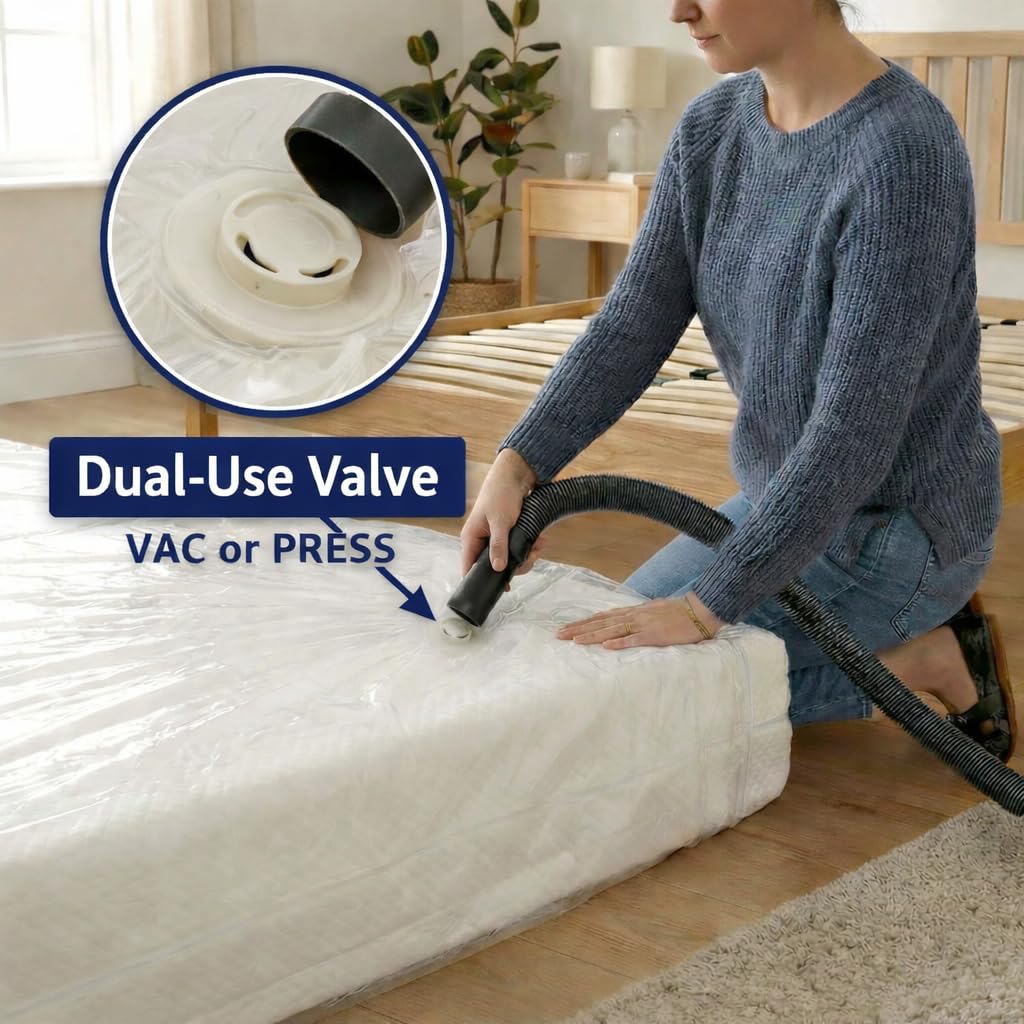 Shrink-Pak double-closure zipper keeps air out during storage and transport.
