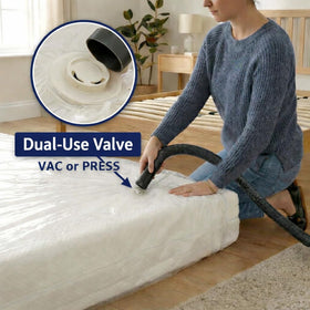 Shrink-Pak double-closure zipper keeps air out during storage and transport.
