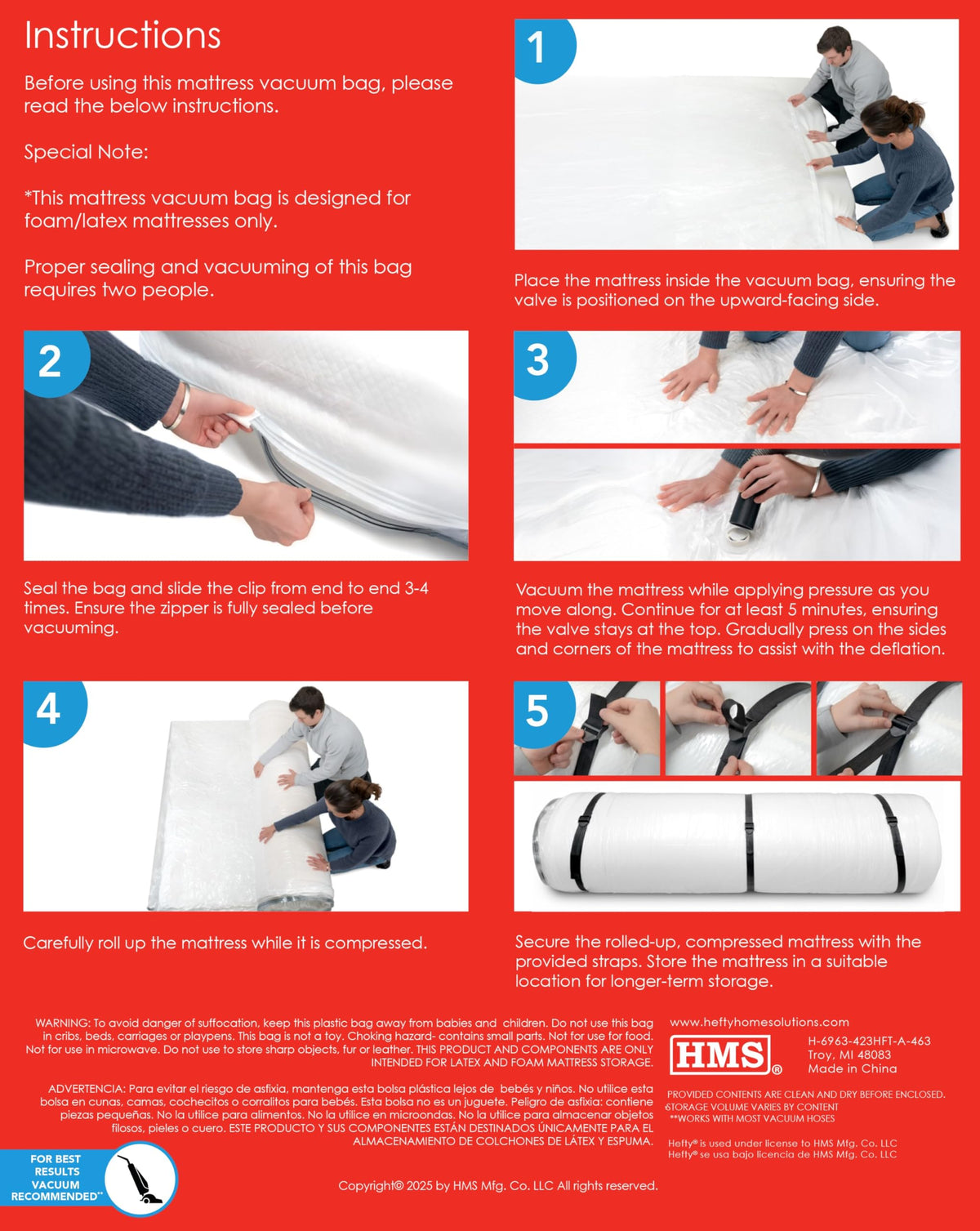 Shrink-Pak protective bag keeps mattress clean when storing long-term.