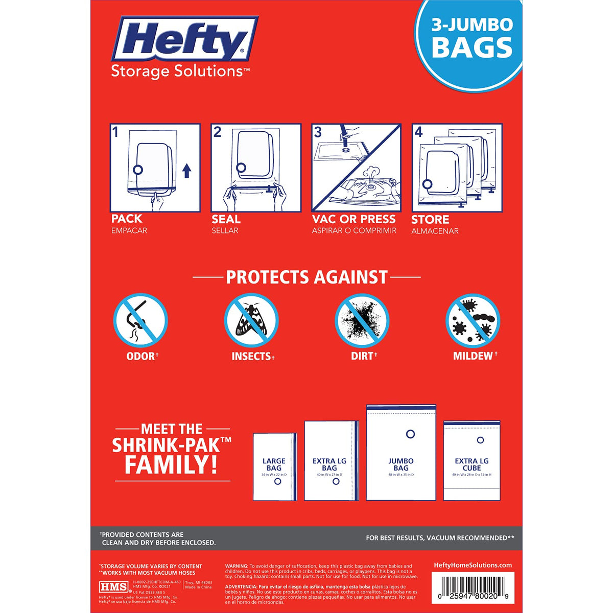 Shrink-Pak protects items from dust and odors during long-term storage.