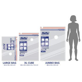 Shrink-Pak jumbo bag ready to protect oversized textiles in a compact bundle.