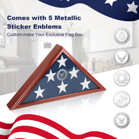 SHTALHST flag display case RBrown mounted on wall for veteran displays.
