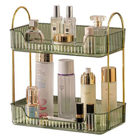 Shuang Qing 2-tier bathroom counter organizer keeps cosmetics neatly accessible.