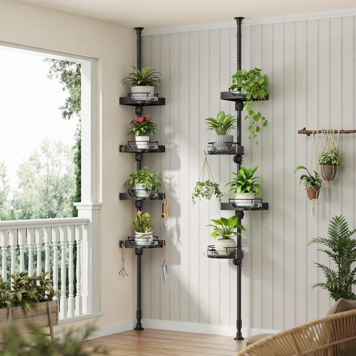 Shuang Qing bathroom storage solution maximizes corner space in small rooms.