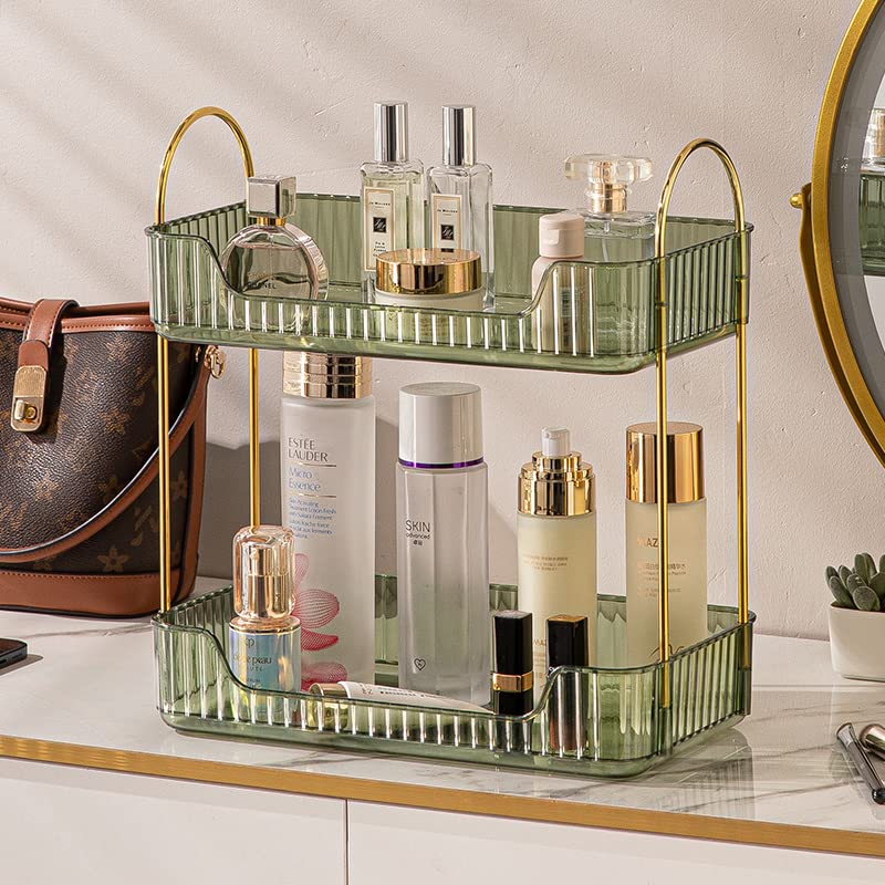 Shuang Qing cosmetics skincare shelf 2-tier green provides organized storage for daily routines.