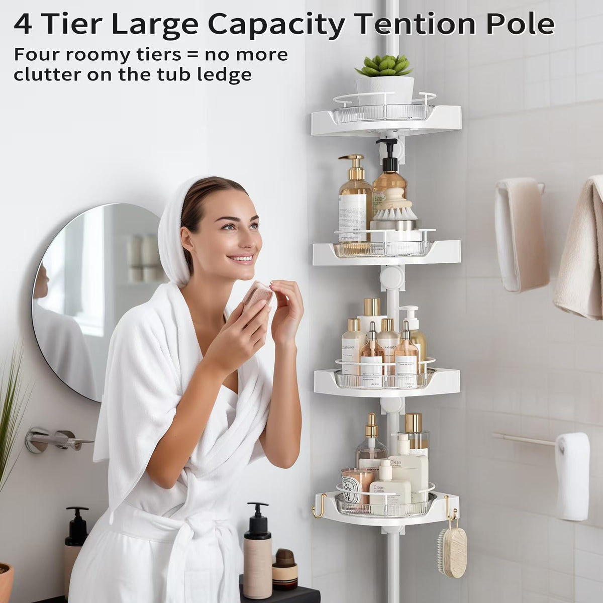Shuang Qing metal pole and heavy-duty plastic baskets offer durable storage.
