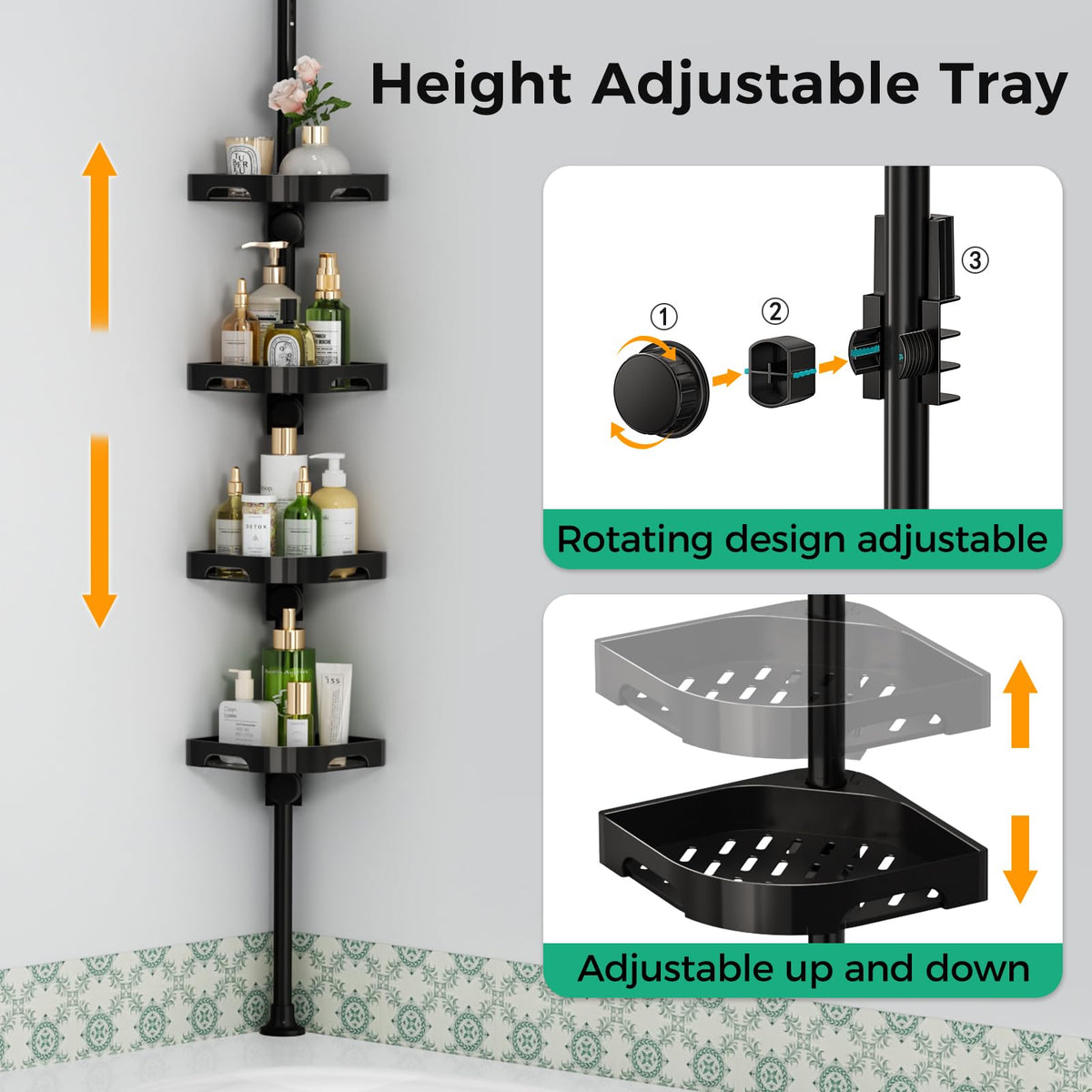 Shuang Qing rustproof metal pole and plastic baskets for humid bathrooms
