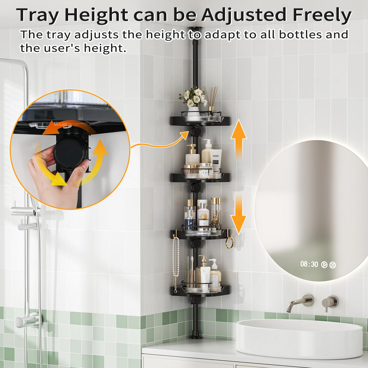 Shuang Qing tension pole installs without drilling for quick, stable setup.
