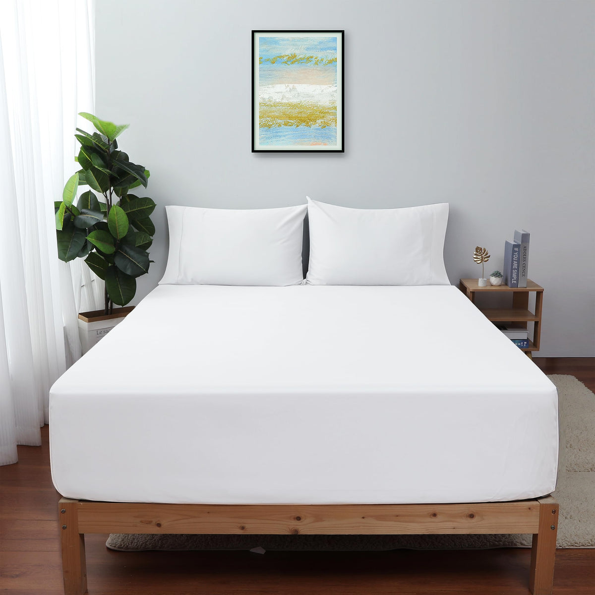 Shunjie.Home queen fitted sheet in white with a 16-inch pocket for thick mattresses.