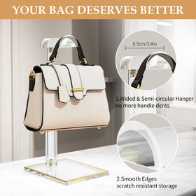 SHUNKAIZS purse display stand with heavy gold-trim base for stability.