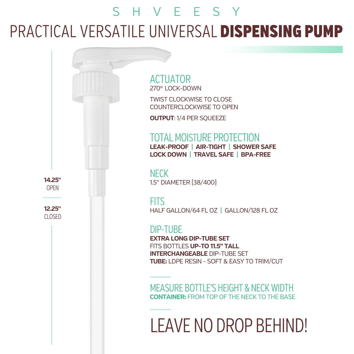 Shveesy gallon pump dispenser on a plastic bottle shows compatibility with large containers.