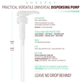 Shveesy gallon pump dispenser on a plastic bottle shows compatibility with large containers.