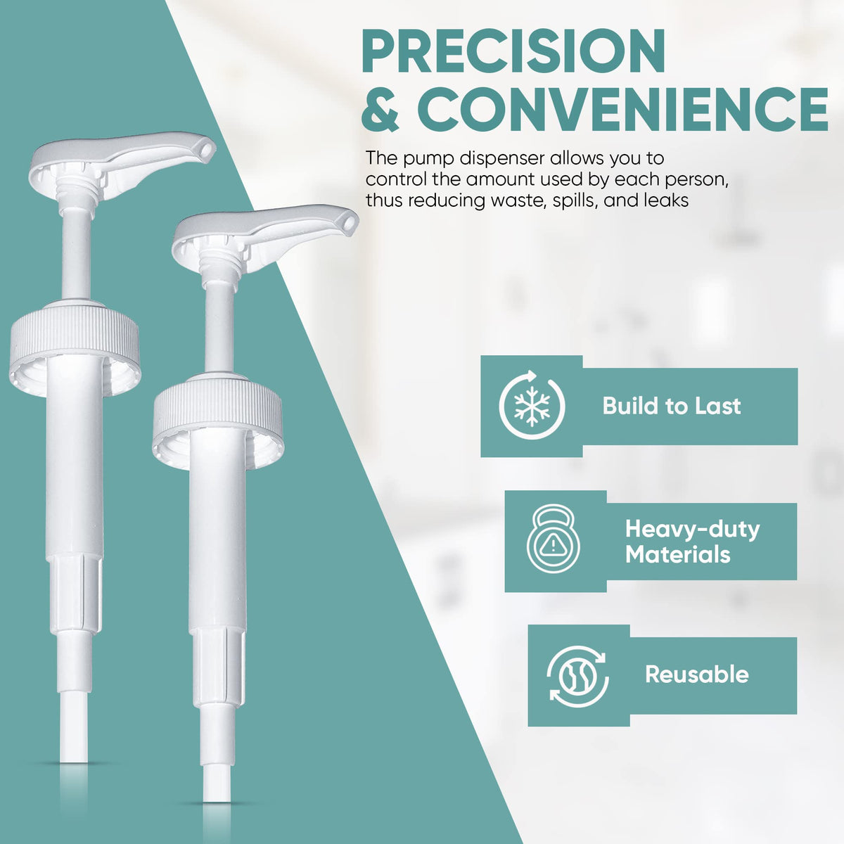 Shveesy gallon pump dispenser on a glass bottle demonstrates clean, controlled dispensing.