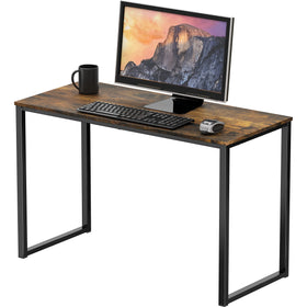 SHW Mission 32-Inch Desk frame close-up highlighting sturdy rustic brown powder-coated steel for durable daily use.
