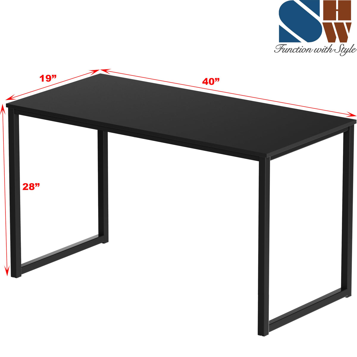 SHW Mission 40-Inch Desk left side view, sturdy steel frame at a glance