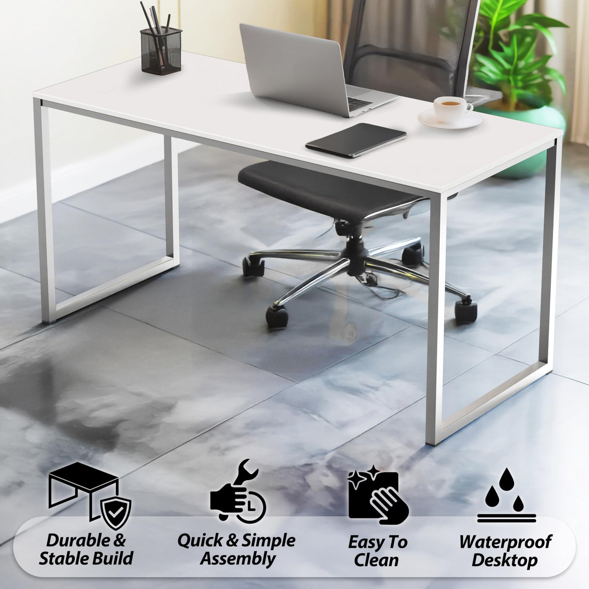 SHW Mission 40inch desk side view white highlighting sturdy frame for daily tasks