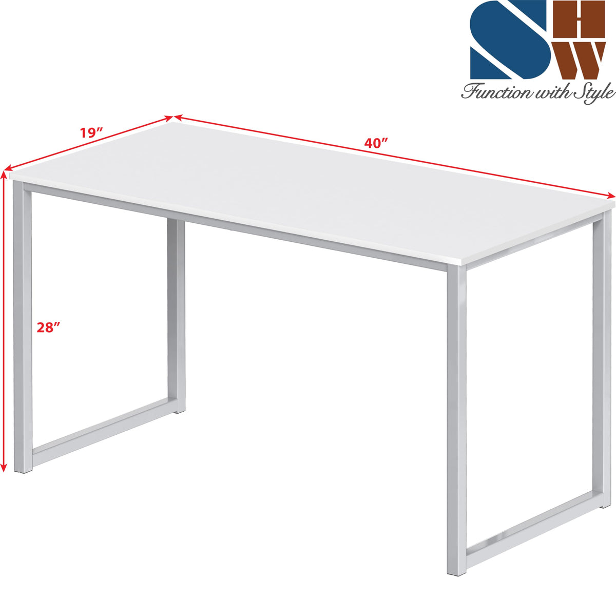 SHW Mission 40inch desk top-down white showing clean surface for laptop setup