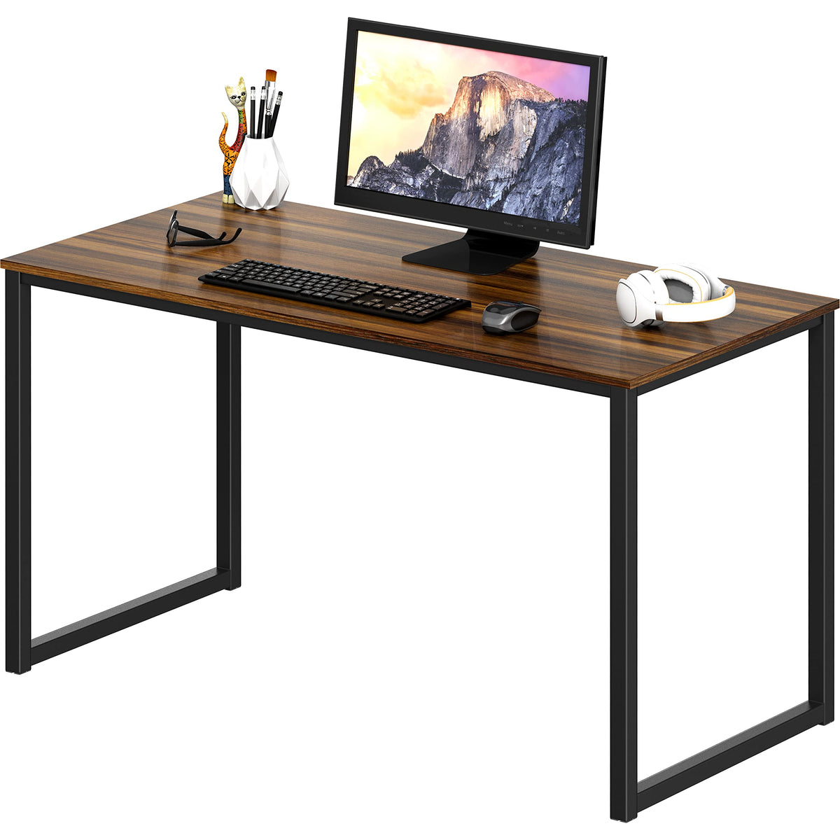 SHW Mission 40-inch desk walnut top view highlighting space-saving footprint